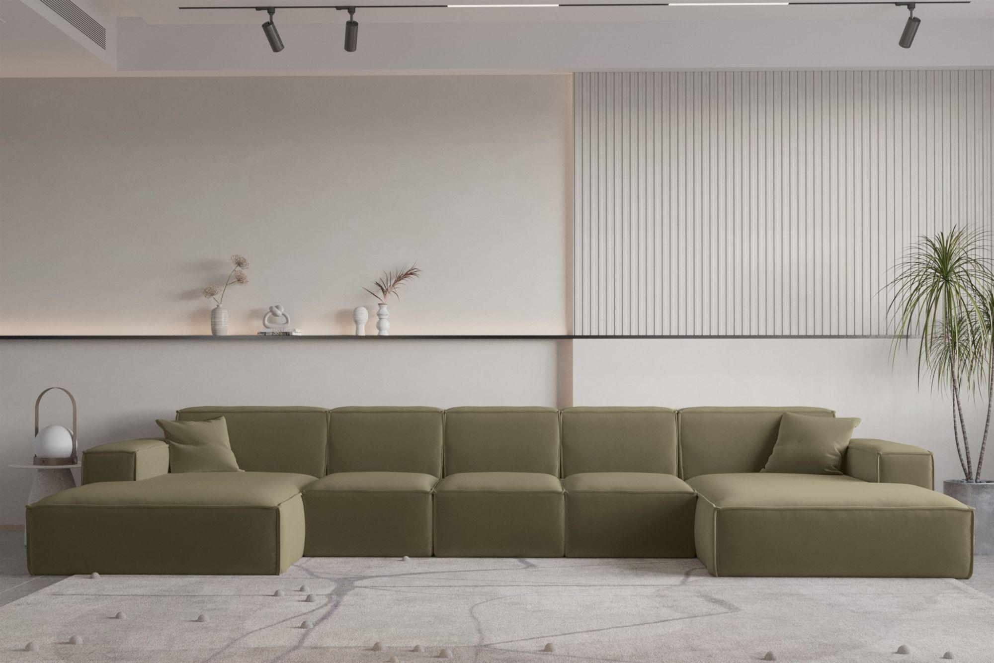 WOHNLANDSCHAFT Celes Premium Xl Opera - Olivgrün, Holzwerkstoff/Textil (462/73/165cm) - Fun Möbel