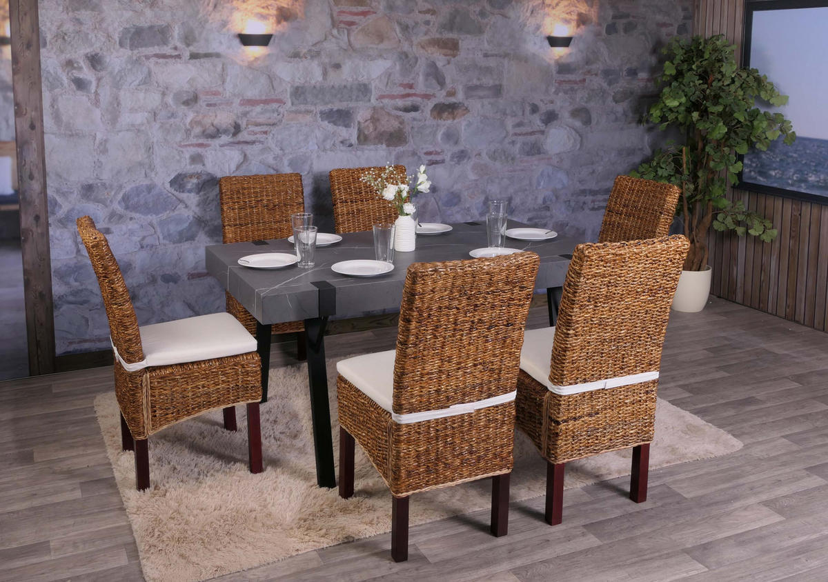 ESSZIMMERSTUHL 6er-Set Korbstuhl Stuhl Malibu Bananengeflecht 96x46x41cm Sitzhöhe 46cm hell mit Kissen - Hellbraun, Kunststoff (46/96/41cm) - CHEFGASTRO