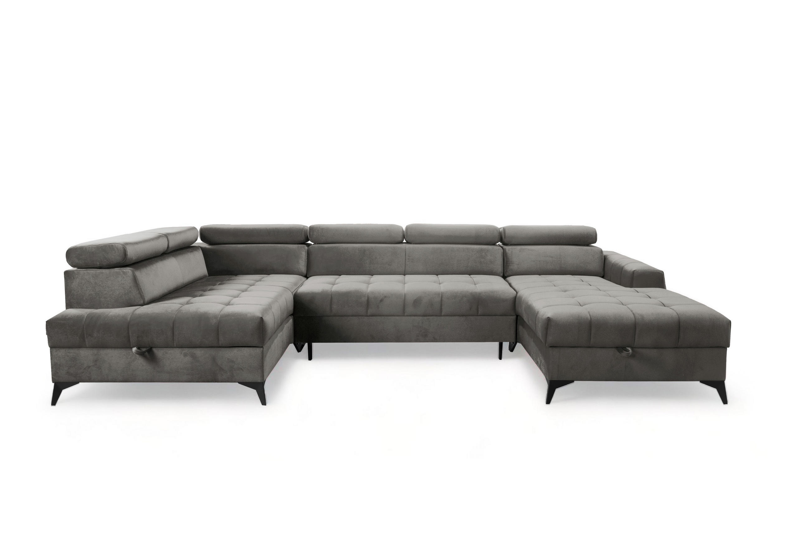 WOHNLANDSCHAFT Arkucio U Grau 345/200/95 cm – großes Sofa mit Schlaffunktion R - Schwarz/Grau, Textil/Metall (345/95/200cm) - AX Living