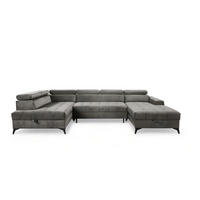 WOHNLANDSCHAFT Arkucio U Grau 345/200/95 cm – großes Sofa mit Schlaffunktion R - Schwarz/Grau, Textil/Metall (345/95/200cm) - AX Living