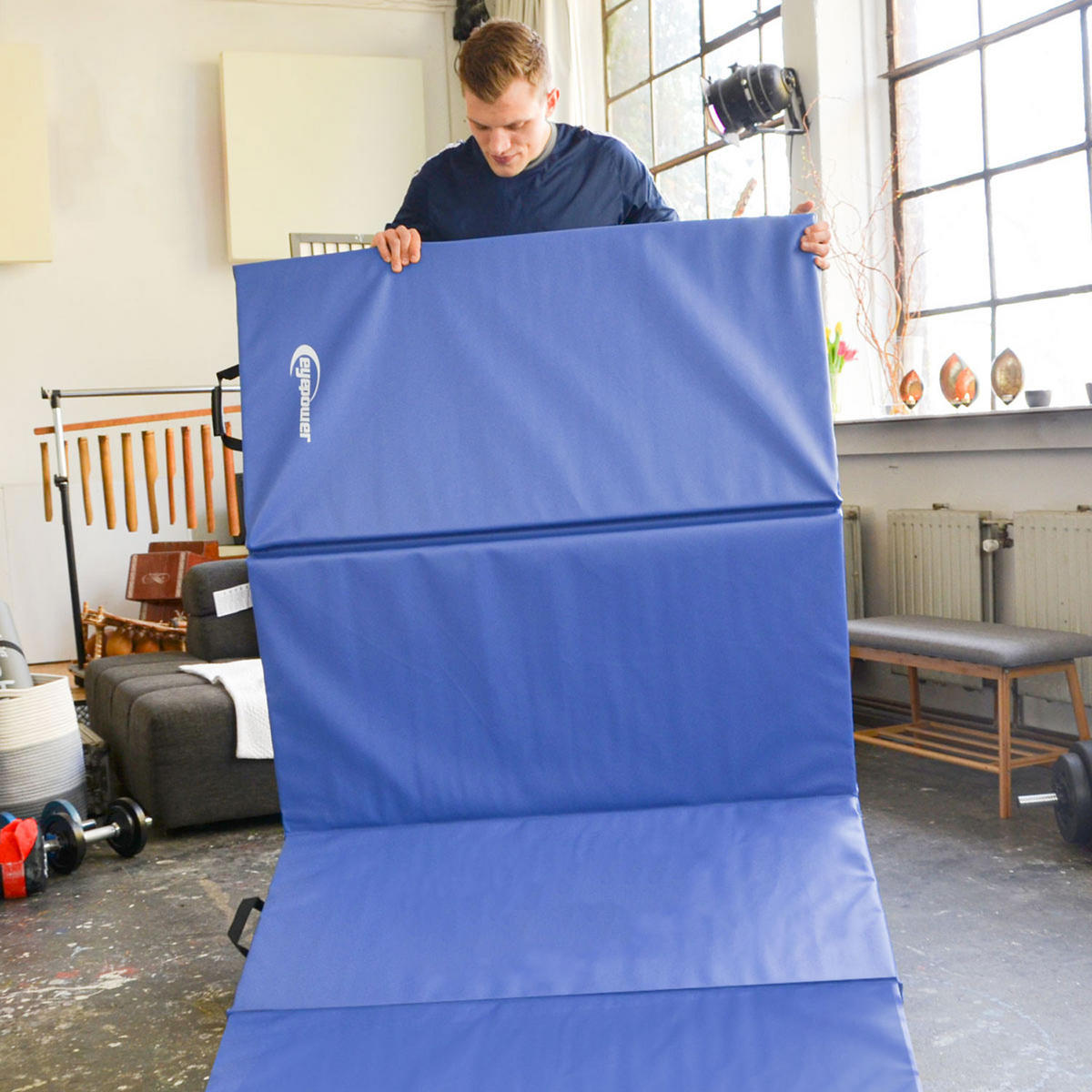 GYMNASTIKMATTE zum Wenden - 180/115/5 cm Faltbare Turnmatte - Blau, Kunststoff (115/180cm) - eyepower