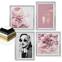 WANDBILDER 4er Set - 50x50 cm & 40x60 cm Silberner Rahmen - Blumen, Pfingstrosen, Rosen, Eleganz - Silberfarben, Kunststoff (50/50cm) - ArtPrintCave