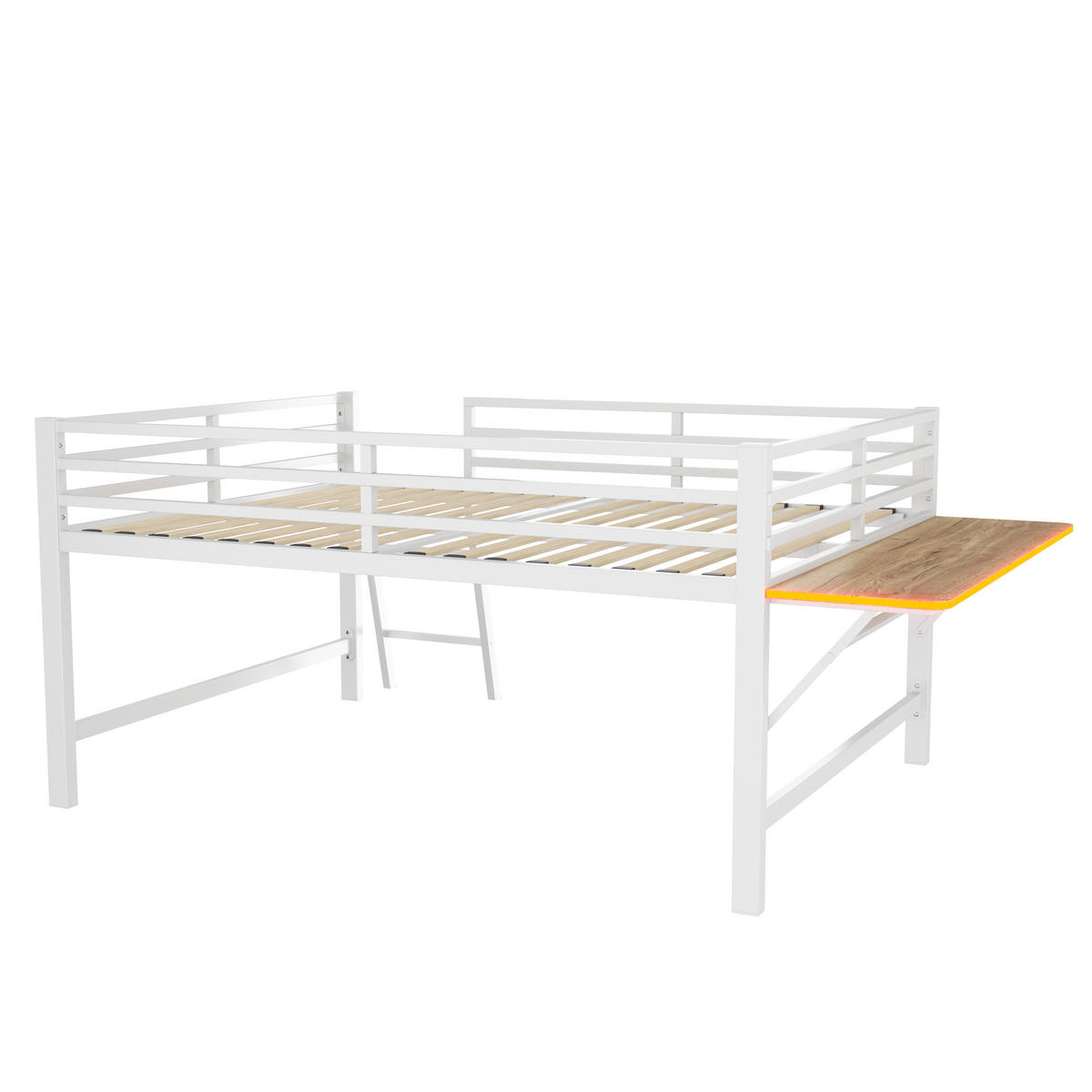 HOCHBETT 140/200 cm Metallbett mit Schreibtisch und LED-Beleuchtung weiß - Weiß, Metall (140/200cm) - OKWISH