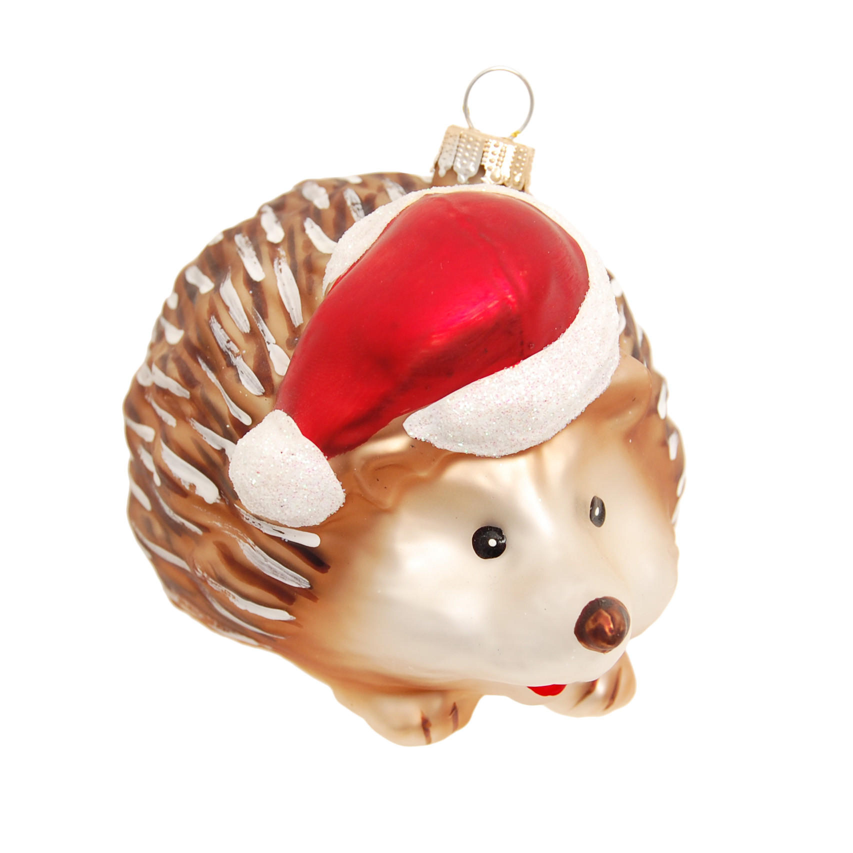 CHRISTBAUMSCHMUCK Igel mit Weihnachtsmütze Braun 10cm (Glas / 1 Stk.) - Braun, Glas (7/7/10cm) - Krebs Glas Lauscha