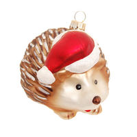 CHRISTBAUMSCHMUCK Igel mit Weihnachtsmütze Braun 10cm (Glas / 1 Stk.) - Braun, Glas (7/7/10cm) - Krebs Glas Lauscha