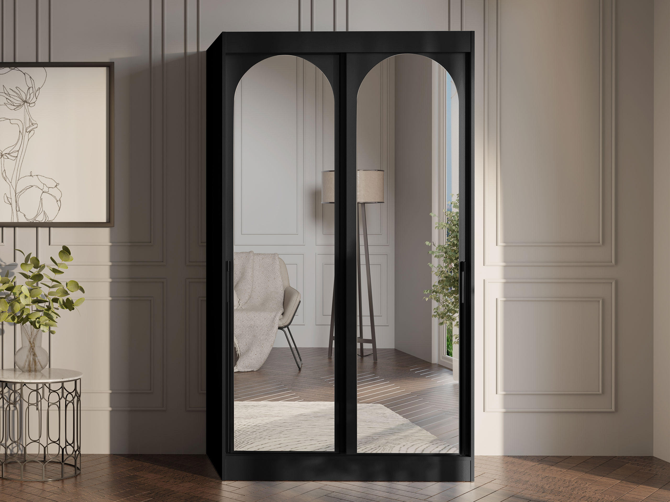 SCHIEBETÜRENSCHRANK Modin 120 - Schwarz, Holzwerkstoff/Kunststoff (120/216/65cm) - MIRJAN24