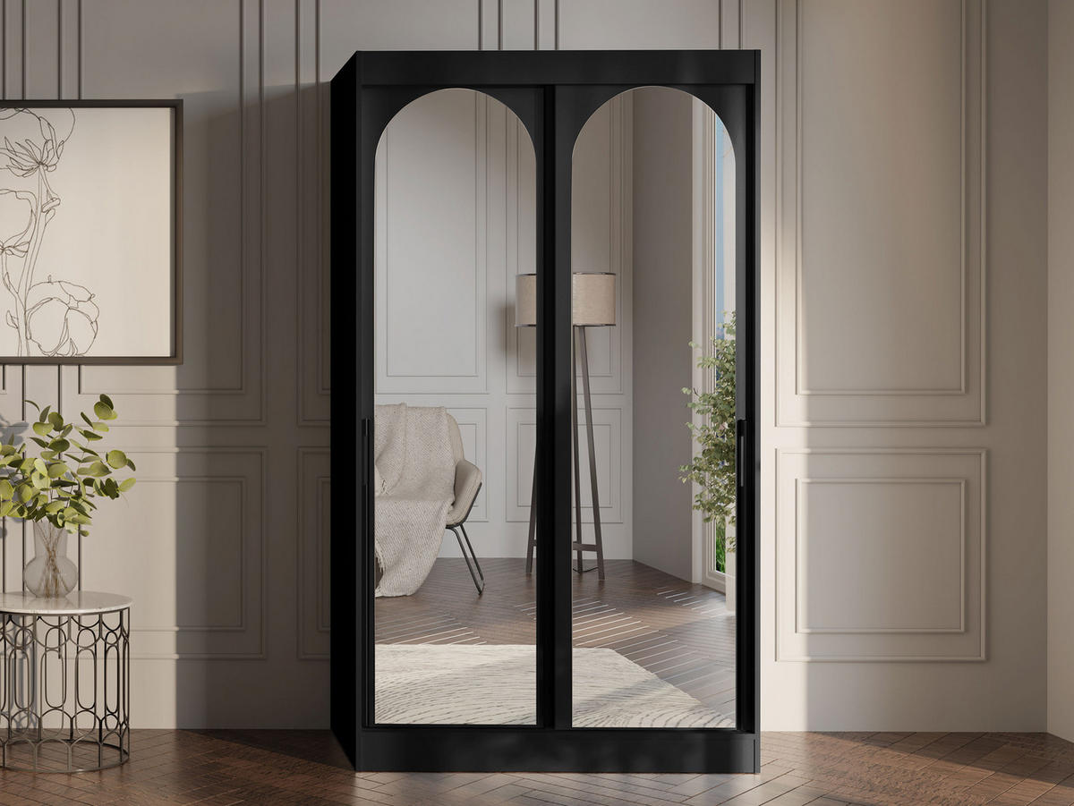SCHIEBETÜRENSCHRANK Modin 120 - Schwarz, Holzwerkstoff/Kunststoff (120/216/65cm) - MIRJAN24