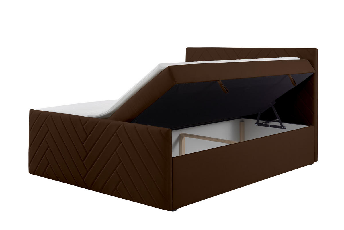 BOXSPRINGBETT NOVA mit Topper und Bettkasten, Braun, 200x200 cm - Braun, Textil (200/200cm) - KS Home Concept