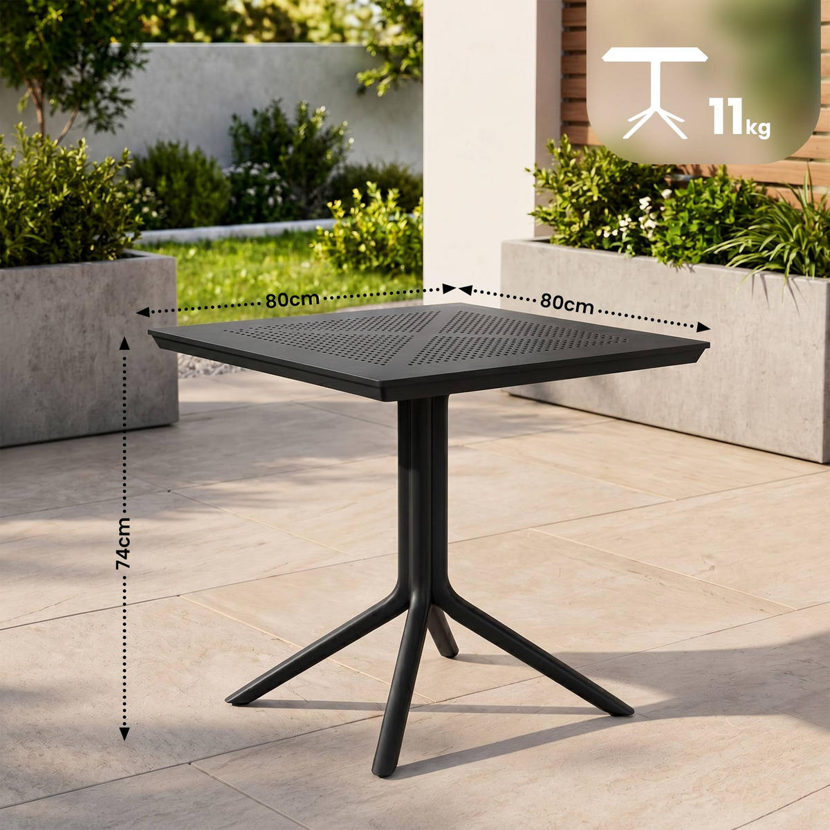 GARTENTISCH eckig 80/80/74 cm Kunststoff Schwarz - Schwarz, Kunststoff (80/80/74cm) - CLP