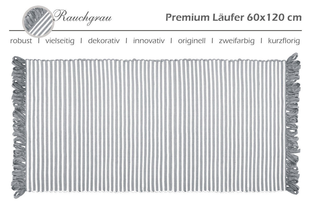 HANDGEWEBTER Läufer 60x120 cm Rauchgrau - Grau, Naturmaterialien/Textil (60/120cm) - Lashuma