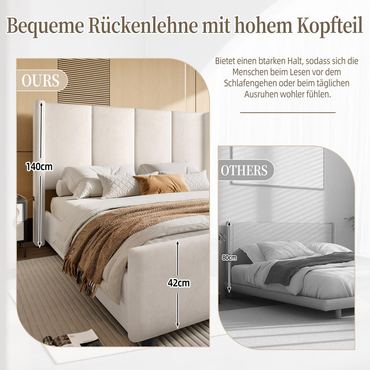 POLSTERBETT 140x200 cm USB beige - Beige, Textil (140/200cm) - LEBENLANG