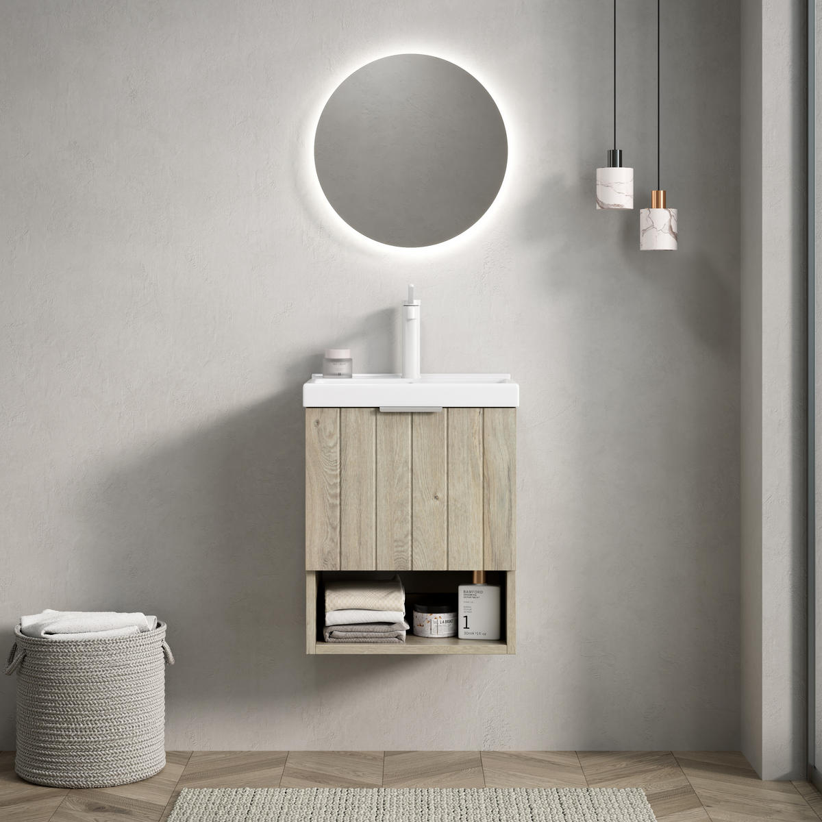 WASCHTISCHKOMBI 42x32x53cm Creme mit glänzendem Keramikbecken - Creme, Keramik (42/53/32cm) - Modfu