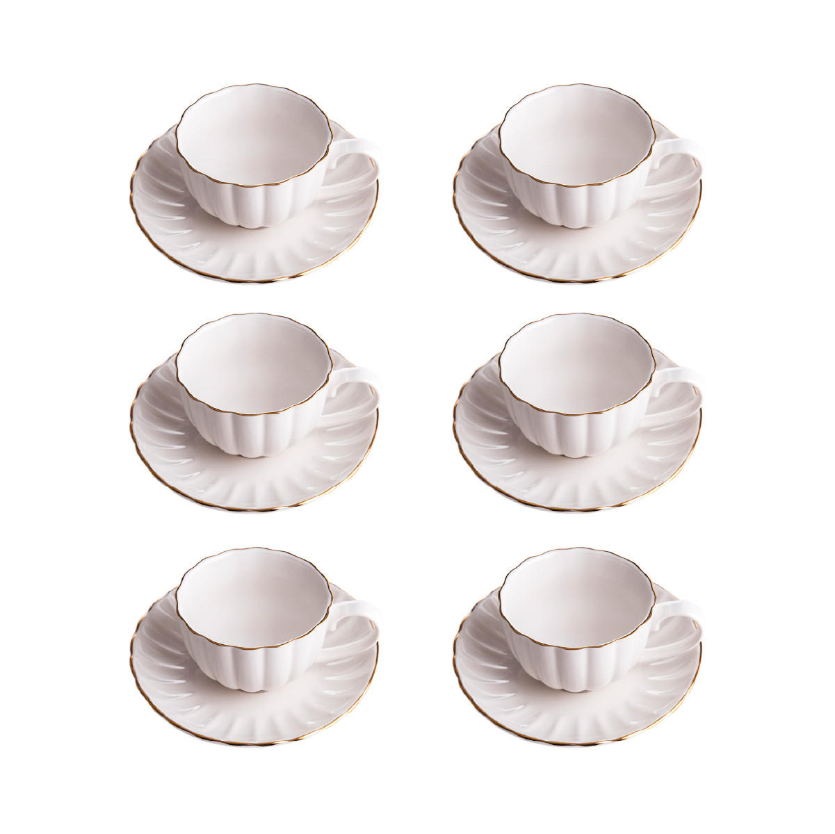 TASSE Melida mit Untertasse 0,2 l 6-er Set - Weiß, Keramik (0.2L) - Homla