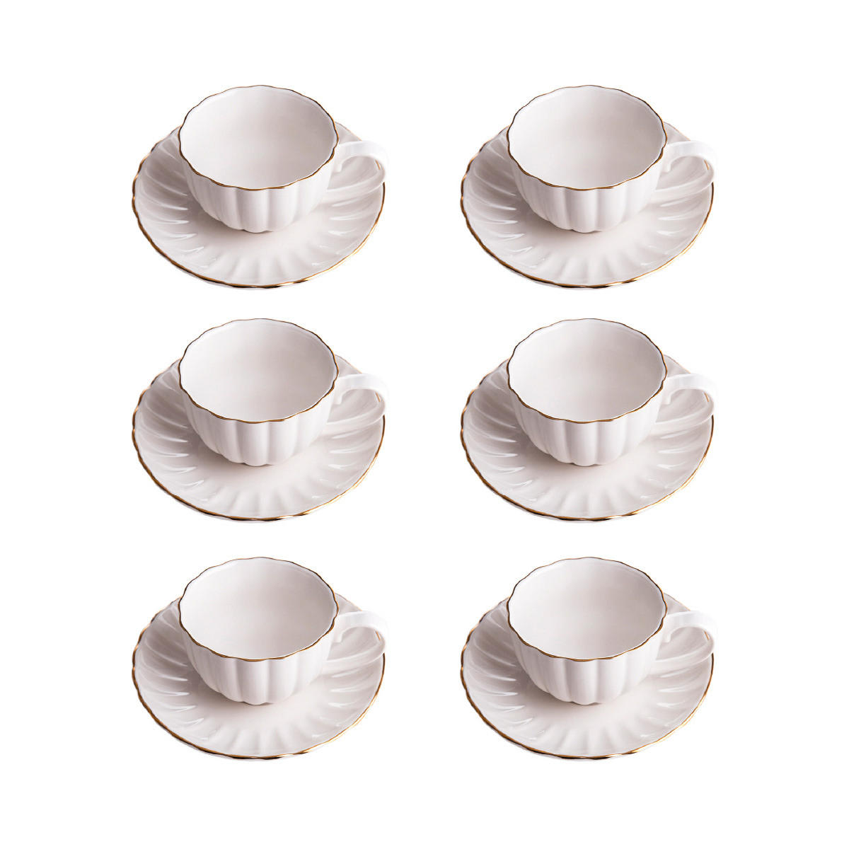 TASSE Melida mit Untertasse 0,2 l 6-er Set - Weiß, Keramik (0.2L) - Homla