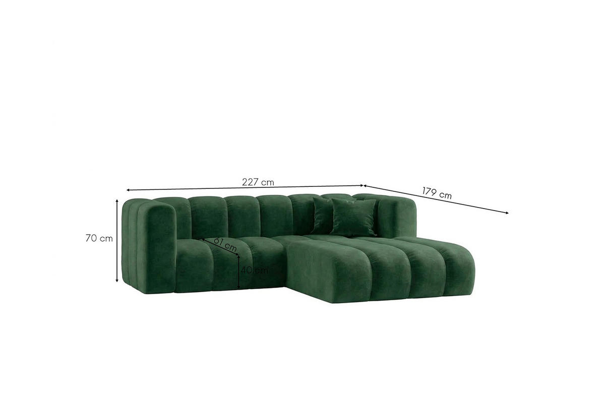 ECKSOFA Modulares In L-Form, Velvet-Stoff Riviera, Grün, Rechts, GRAND - Grün, Holz (227/179cm) - Kaiser Möbel