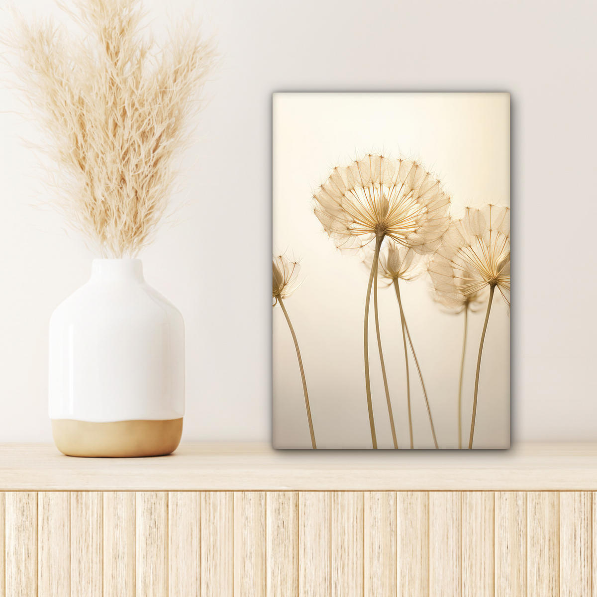 LEINWANDBILD Sonnenlicht - Löwenzahn - Botanisch - Blumen Deko Wohnzimmer 20x30 cm - Creme, Textil (20/30cm) - MuchoWow