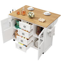 KÜCHENINSEL mit Rollen 137,9/73/92,5 cm Weiß mit 4 Schubladen und Klapptisch - Weiß, Holz/Holzwerkstoff (137.9/92.5/73cm) - Oxeza
