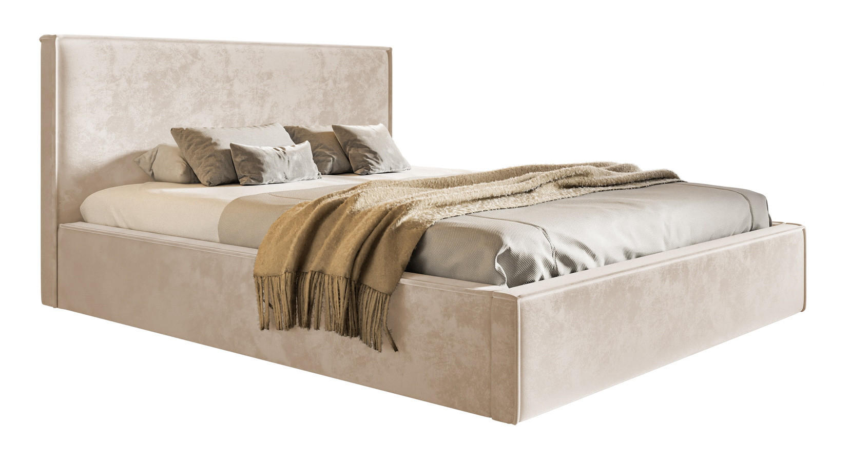 DOPPELBETT 180x200 cm mit Bettkasten Kyoto, Samtstoff, Beige - Beige, Holz/Textil (180/200cm) - Emporius