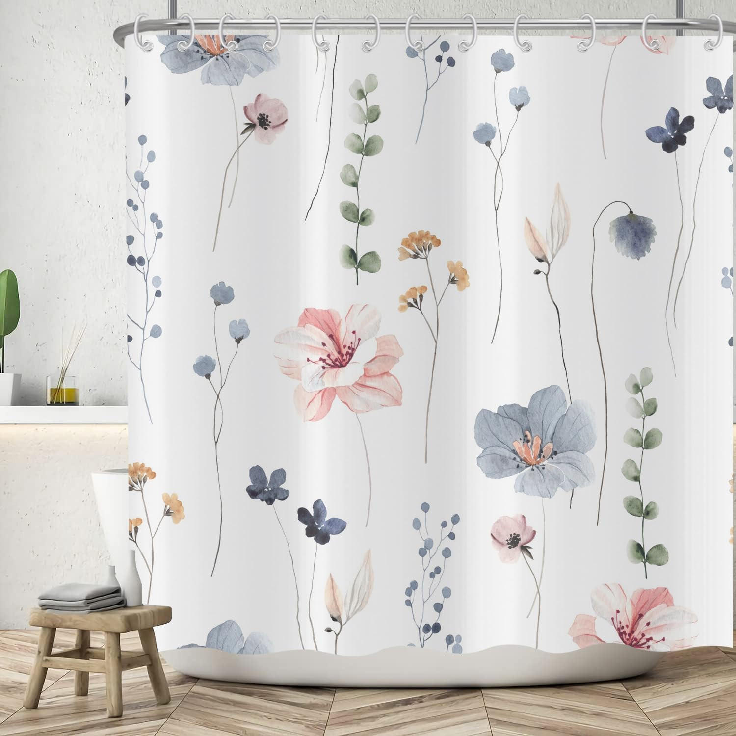 DUSCHVORHANG Blumen Muster beschwerter Saum schimmelresistent wasserabweisend waschbar Polyester fürs Badezimmer Badewanne - Weiß, Textil (200/180cm) - MCBOSON