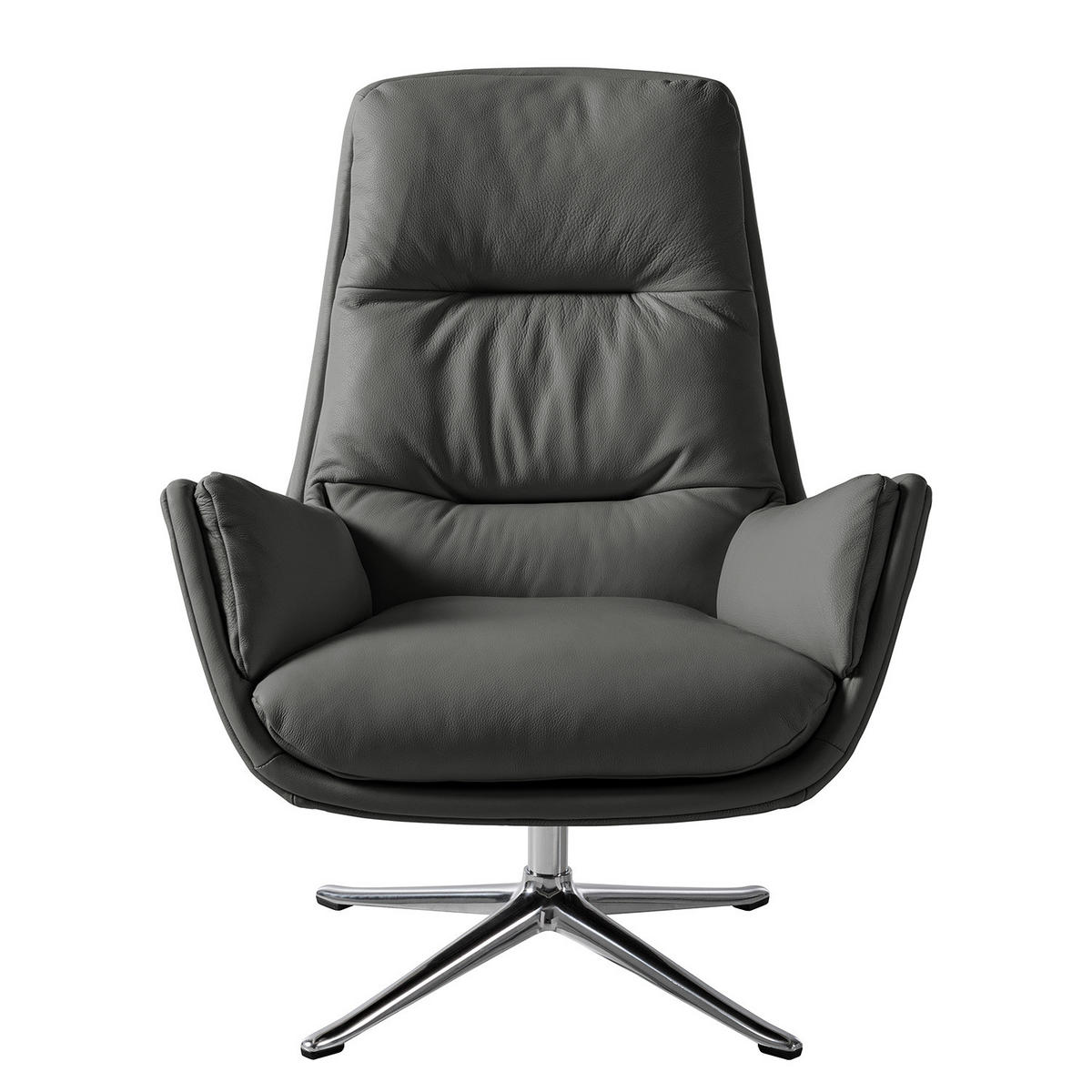 SESSEL mit Kreuzfuß - Chromfarben/Grau, Leder/Metall (83/95/97cm) - home24