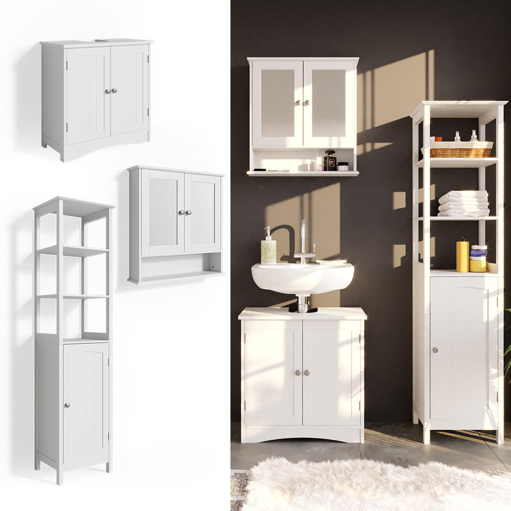 BADMÖBEL-SET Bianco Weiß 3 Teile, mit Hochschrank - Weiß, Holzwerkstoff (60/60/30cm) - Vicco