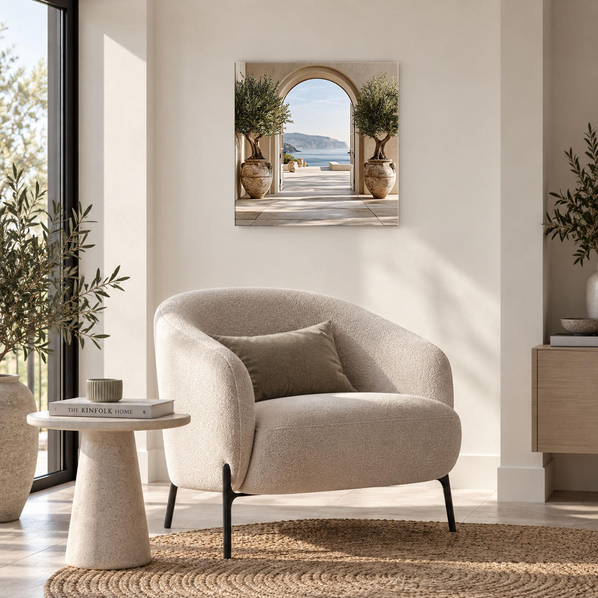 GLASBILD 50x50 cm Toskana Meerblick beige-blau - Beige, Glas (50/50cm) - artissimo