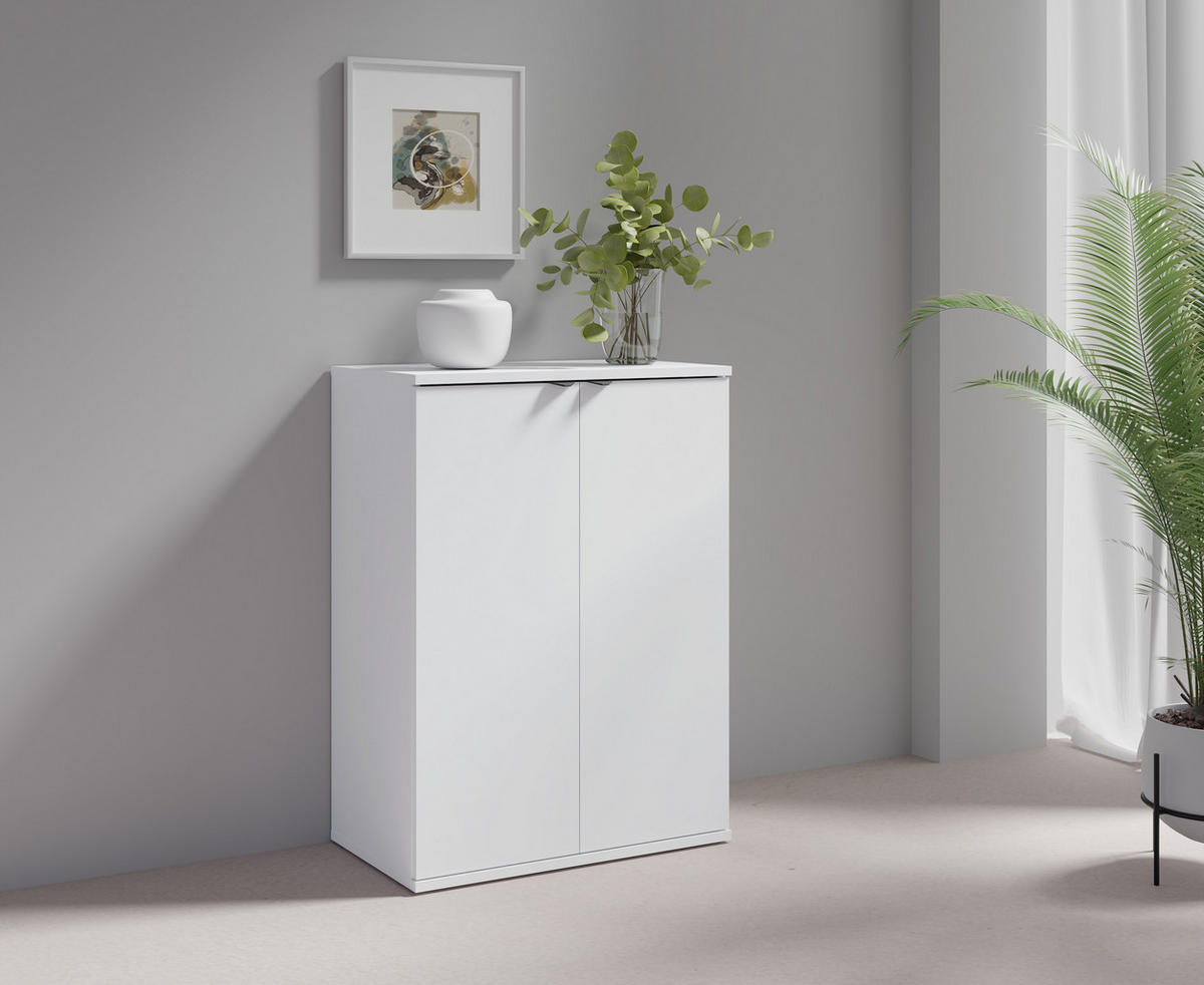 KOMMODE METRIX 60/82,5/35cm mit Schubladen 2 Türen Weiß - Weiß, Holzwerkstoff (60/82.5/35cm) - MASSENO