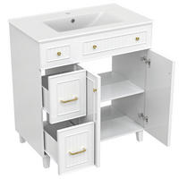 FREISTEHENDER Waschtisch mit Keramikbecken, MDF 81,7x46.8x90 cm, Weiß, Stauraum, pflegeleichte Oberfläche - Weiß, Holzwerkstoff (81.7/90/46.8cm) - Modfu