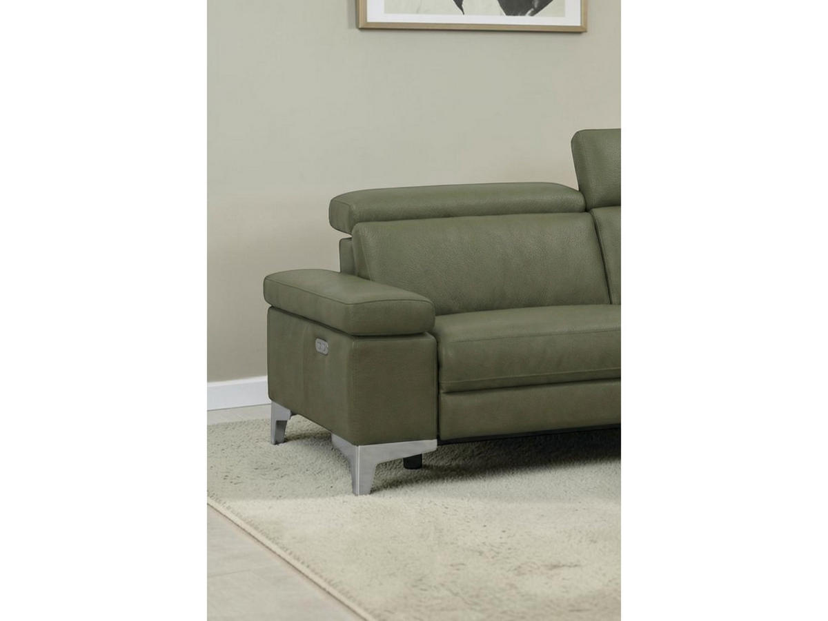 3-SITZER Sofa Talisman Echtleder mit 1 x Relaxfunktion Olivgrün - Olivgrün, Leder/Metall (216/80/100cm)