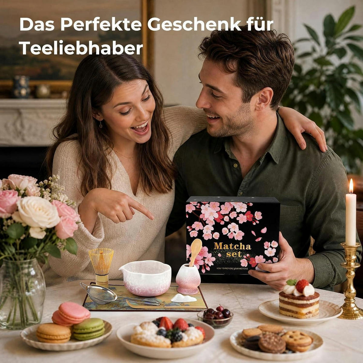 MATCHA Set 8-teiliges Set mit Schale, Besen und Löffel - Rosa, Keramik (15.2/10/28cm)