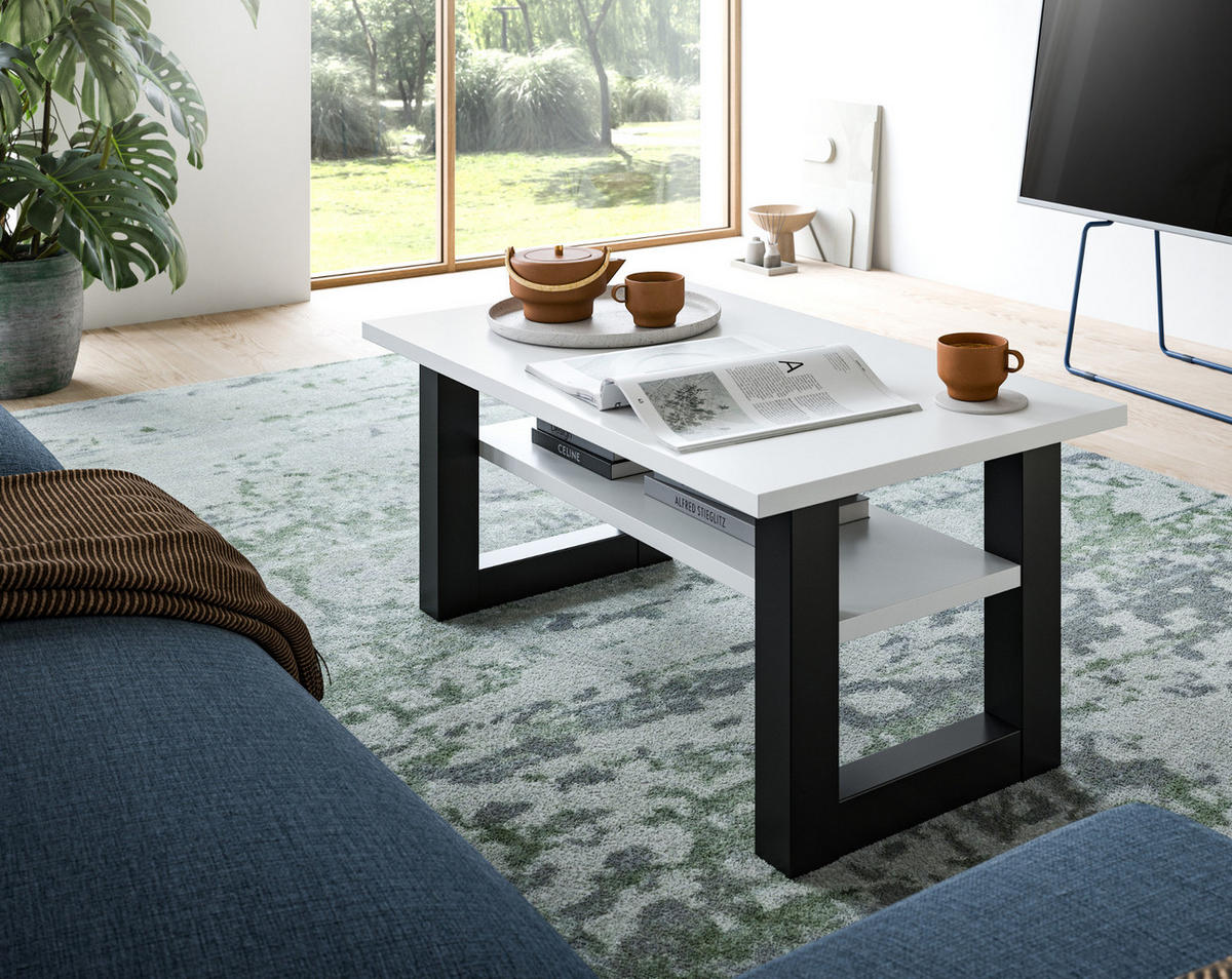 COUCHTISCH weiß, grau 90 x 50 cm, Wohnzimmertisch mit Ablage - Weiß/Grau, Holzwerkstoff/Metall (90/50/42cm) - Inn.Furn
