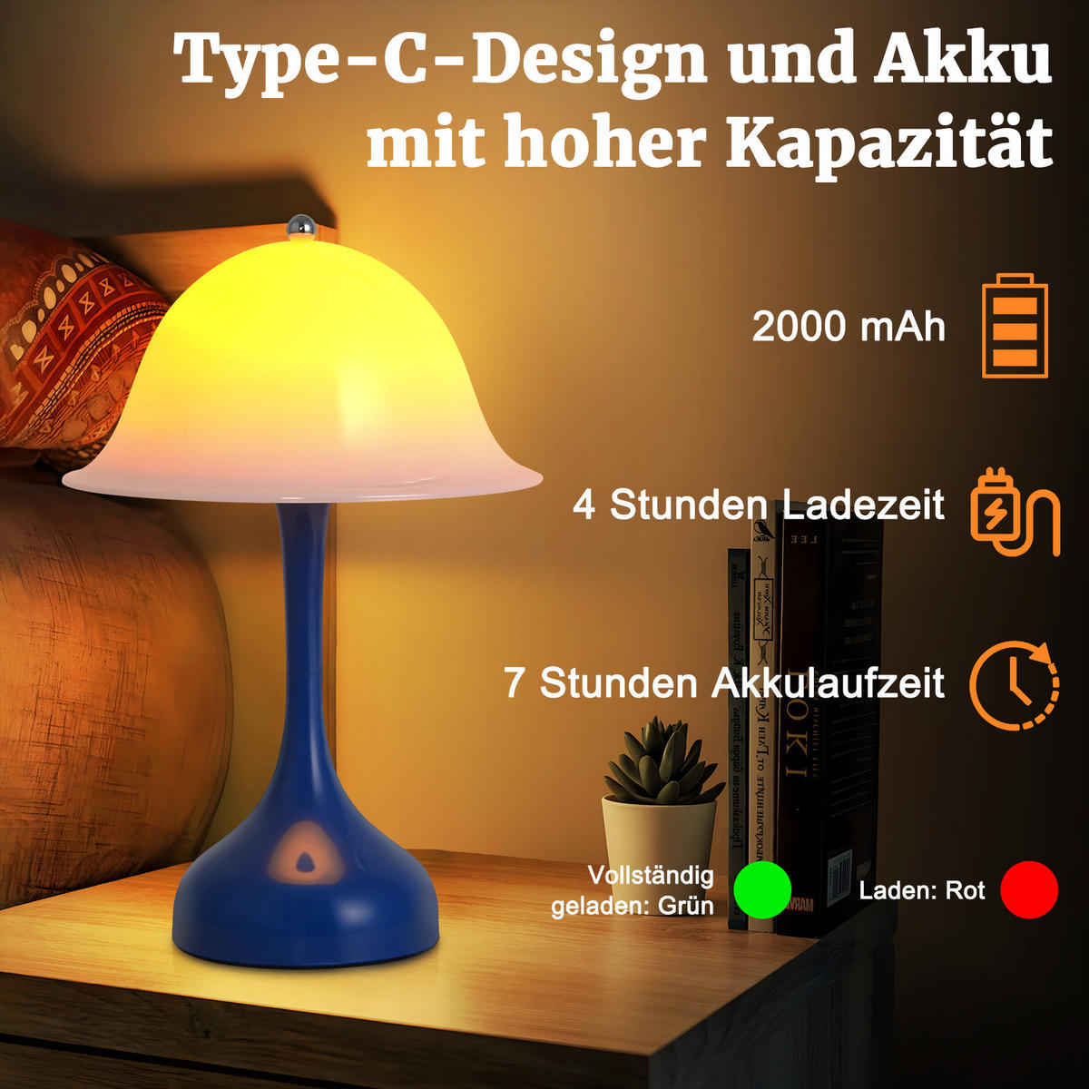 LED TISCHLAMPE Solara 16/9/24.5 cm - Blau, Kunststoff (16/9/24.5cm) - ZMH
