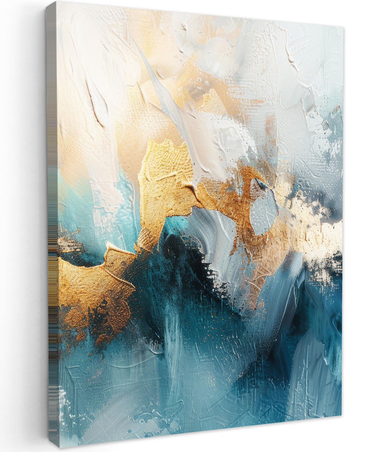 LEINWANDBILD Abstrakt - Kunst - Gold - Blau 30x40 cm - Petrol, Textil (30/40cm) - MuchoWow