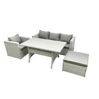 GARTENMÖBEL SET Polyrattan Dunkelgrau 5-Sitzer - Hellgrau/Grau, Glas/Kunststoff - Fimous