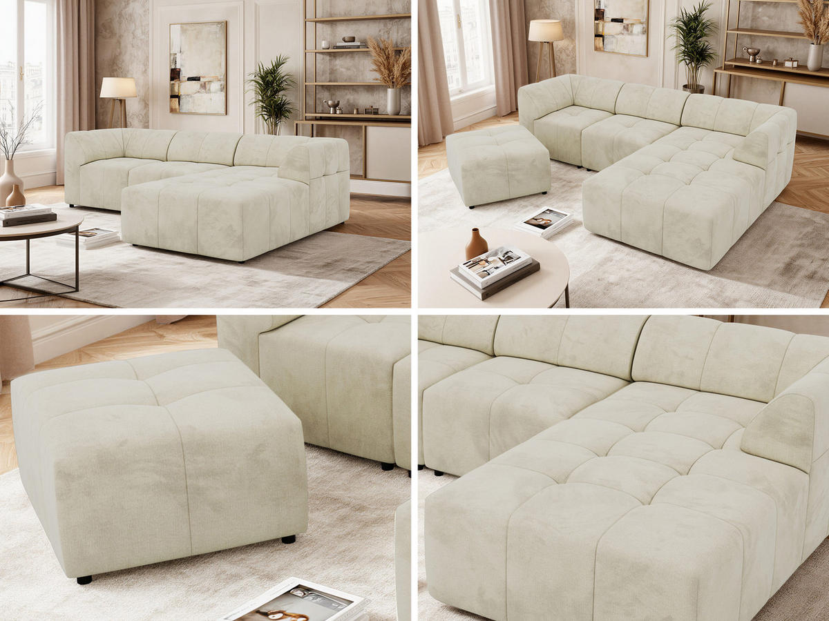 ECKSOFA VORITA L 4M - Beige Velvet - Rechts Seite - Beige/Schwarz, Kunststoff/Textil (176/267cm) - MKS