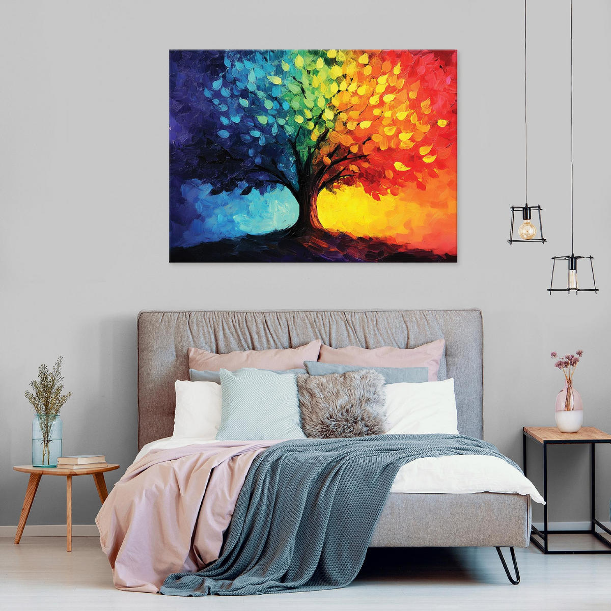 LEINWAND BILDER Abstrakt Baum Bunt Modern Wohnzimmer 60x40 - Multicolor, Holzwerkstoff (60/40cm) - Wallarena