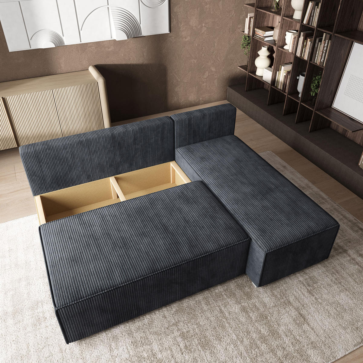 ROHOVÁ SEDAČKA BRISO grafitová - šedá/grafitová, dřevo/textil (200/140cm) - MASSENO