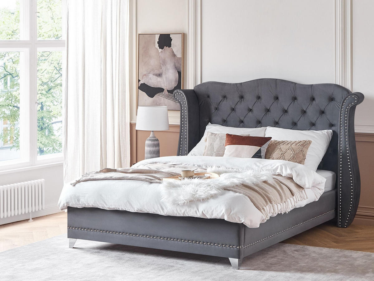 POLSTERBETT 180/200 cm Grau Ayette - Grau, Textil (180/200cm) - Beliani