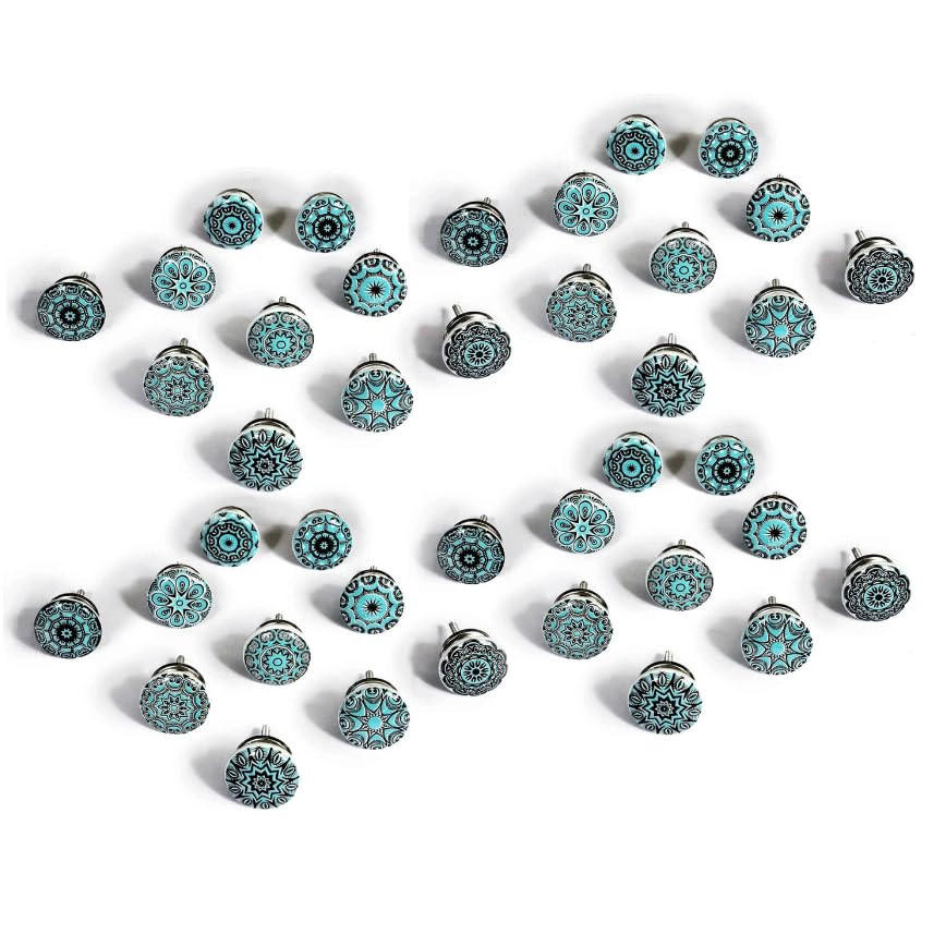 KERAMIKKNÖPFEN Set mit 40 Stück Keramikknäufen mit blauem Blumenmosaik 40 mm - Grün, Keramik (4/4/6.9cm) - Nacnic