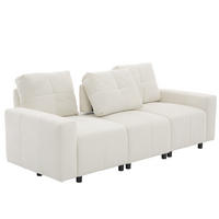 SOFA mit Schlaffunktion 213 cm Chenille Beige White 3-Sitzer - Beige, Kunststoff (213/84/94cm) - Meubliv