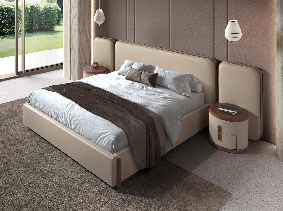 BETT Bett aus Kunstleder in der Farbe Mink 341/227/106 cm - Fango/Walnussfarben, Leder/Holz (180/200cm) - ANGEL CERDA