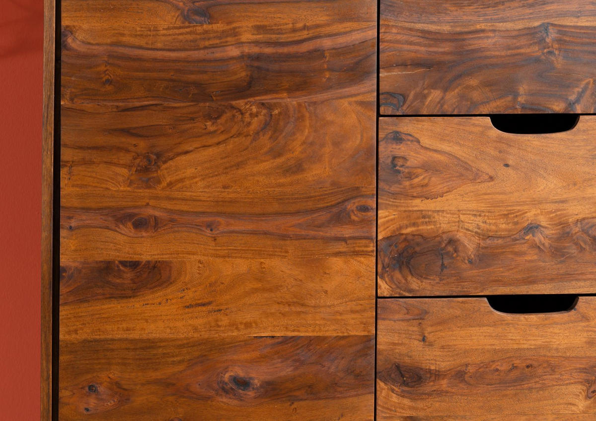 KOMMODE Sheesham 90x40x65 walnuss gewachst MALMÖ 2 #104 - Dunkelbraun, Holz (90/65/40cm) - Massivmoebel24