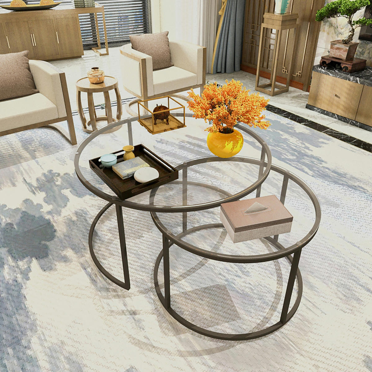 COUCHTISCH-SET 2 TLG. Kokkola - Klar, Metall (80/80/45cm) - [en.casa]
