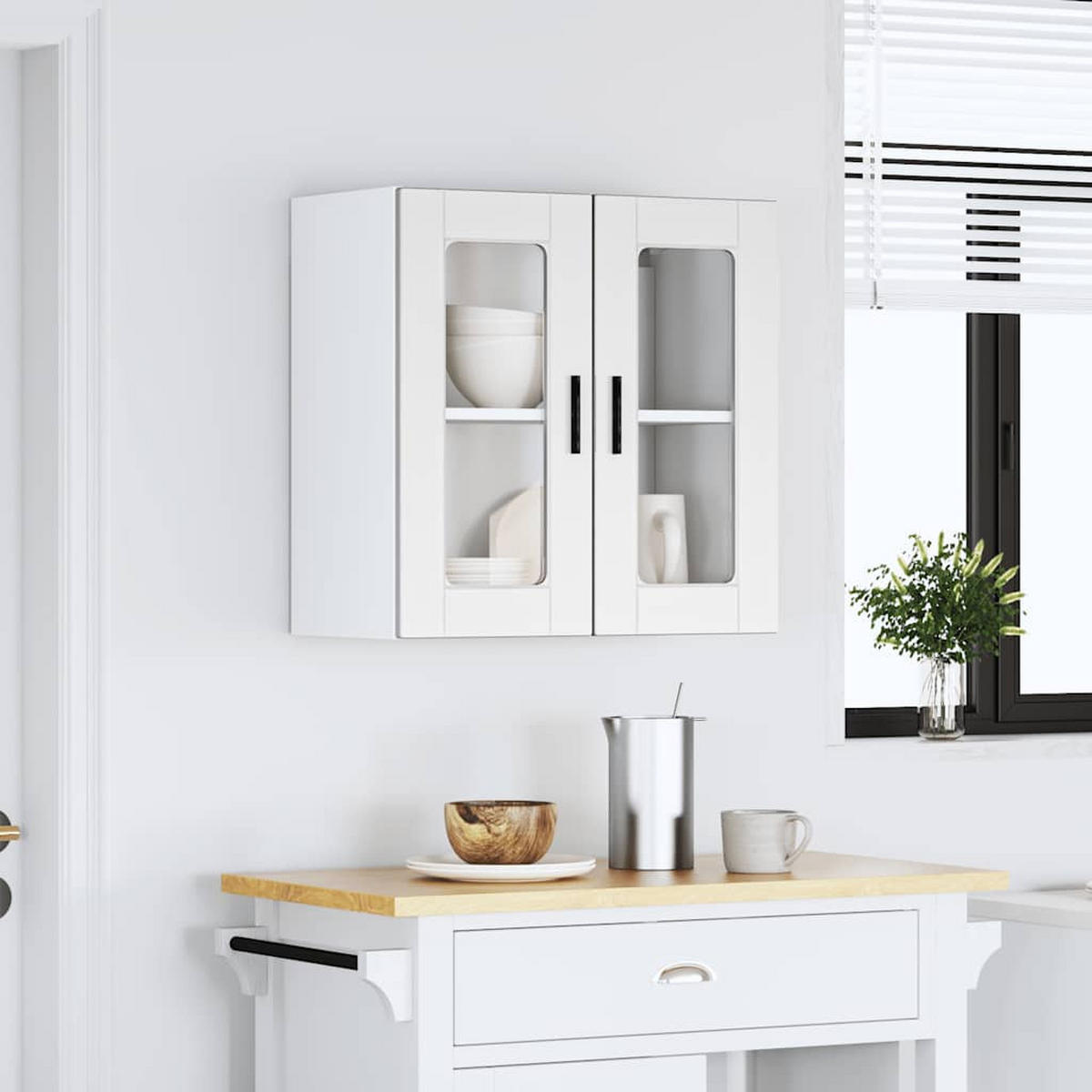 KÜCHENOBERSCHRANK Porto mit 2 Glas Türen 60/31/60 cm aus Holzwerkstoff Weiß - Weiß, Holz (60/60/31cm) - vidaXL
