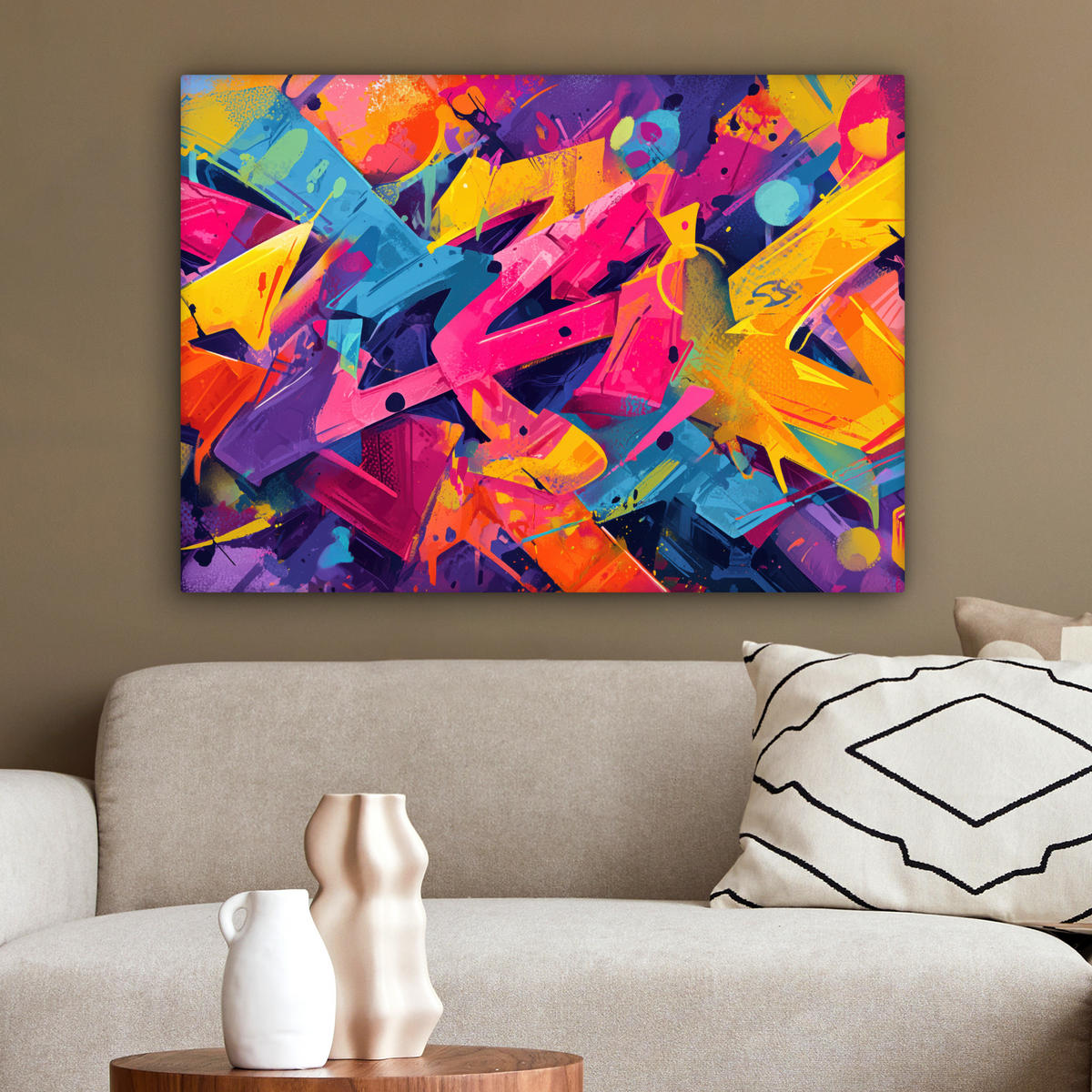 LEINWANDBILD Abstrakt - Formen - Farbenfroh Wandbilder 80x60 cm - Magenta, Textil (80/60cm) - MuchoWow