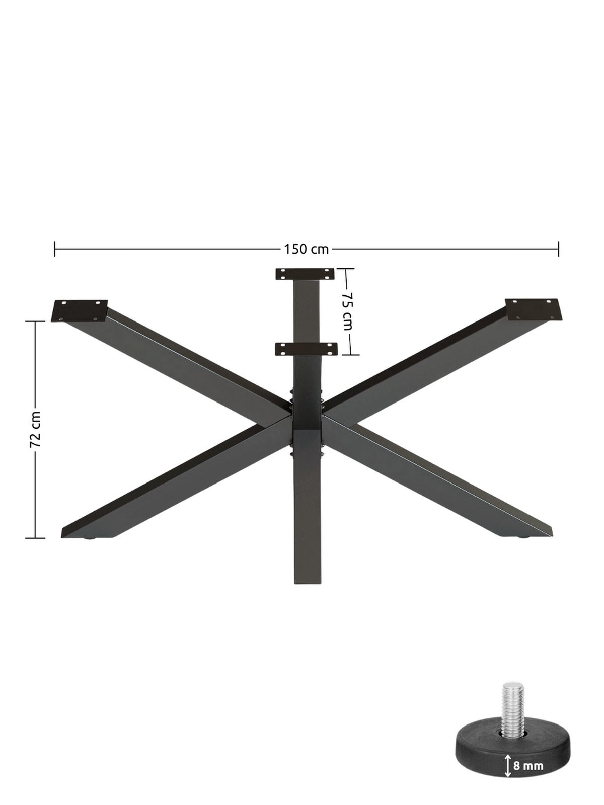 TISCHGESTELL Hora Spider Mittelfuß - Schwarz, Metall (75/72/150cm) - holz4home®