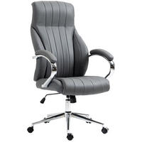 CHEFSESSEL Echtleder grau - Chromfarben/Grau, Leder/Metall (73/120/76cm) - CLP