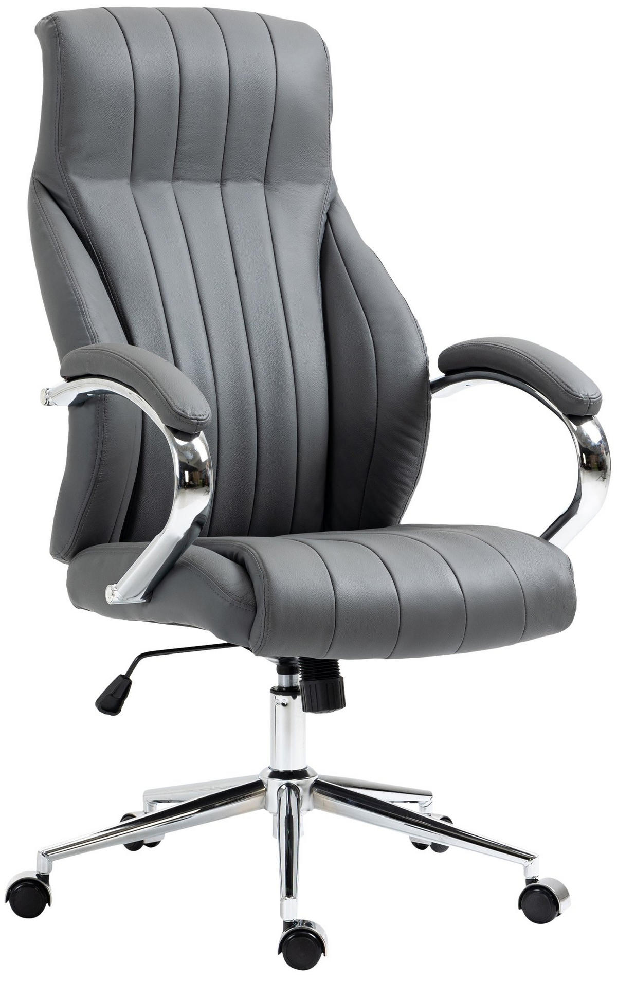 CHEFSESSEL Echtleder grau - Chromfarben/Grau, Leder/Metall (73/120/76cm) - CLP