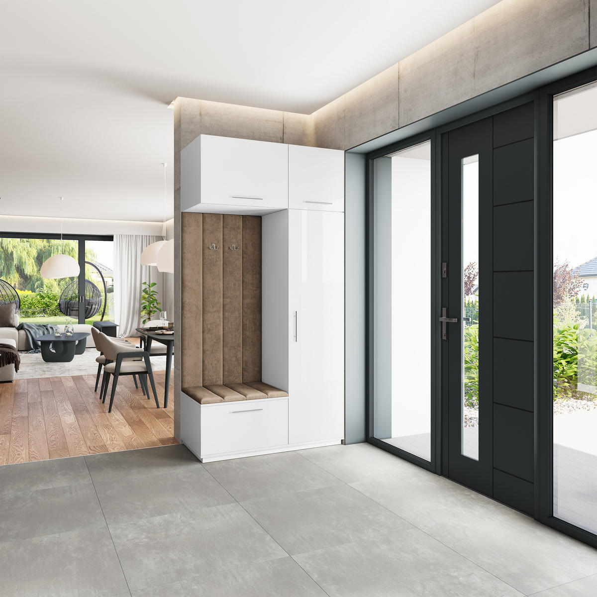 GARDEROBENSCHRANK REMA 120/240/60 cm Modern Garderobe-Set Weiß - Beige/Weiß, Holzwerkstoff (120/240/60cm) - MASSENO