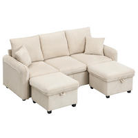 SCHLAFSOFA aus Cord-Stoff mit 2 Hockern 52x52 cm Beige mit Stauraum, Schlaffunktion und modularer Nutzung - Beige, Kunststoff (186/86/188cm) - Modfu